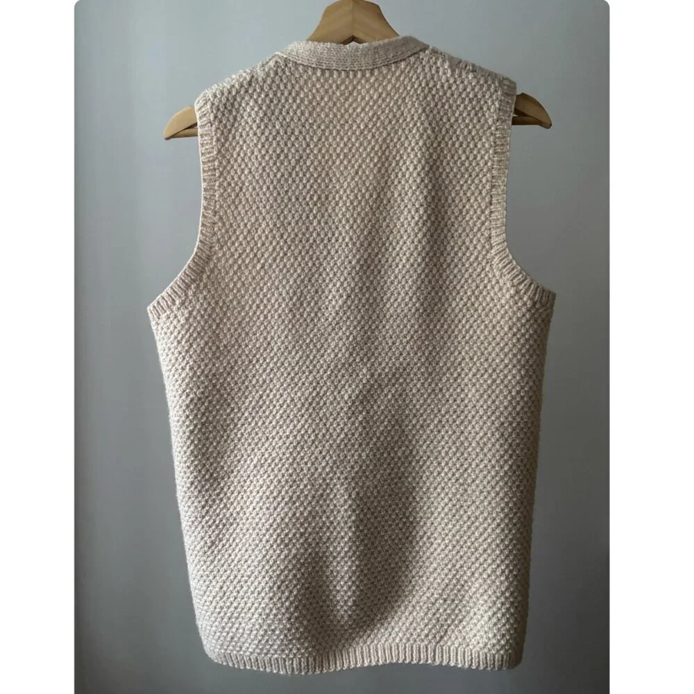 1990s Handknit Wool Vest | Vintage Cream Sweater Vest - Picture 4 of 4